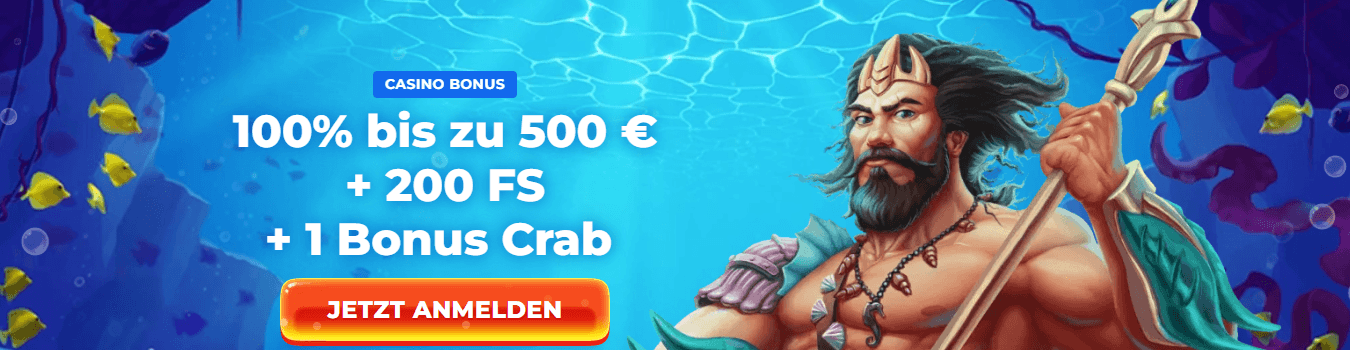  100% Bis Zu 500 € + 200 Freispiele + 1 Bonus Crab